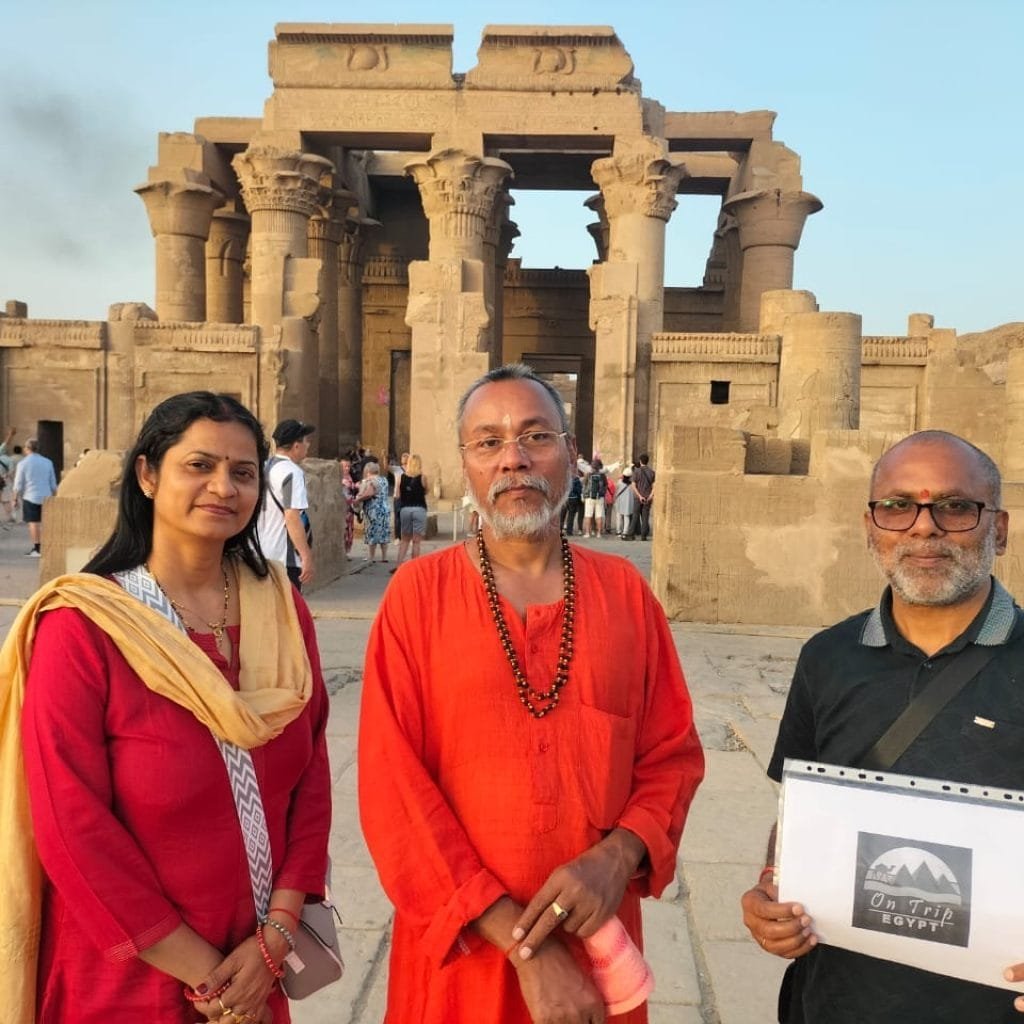 Komombo , its about 55 km north of Aswan , very famous for its temple , the temple is located by the Nile and it was dedicated to the cult of two gods , Sobek and Horus.